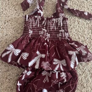 Kids Burgundy/Maroon Bow Print Matching Set